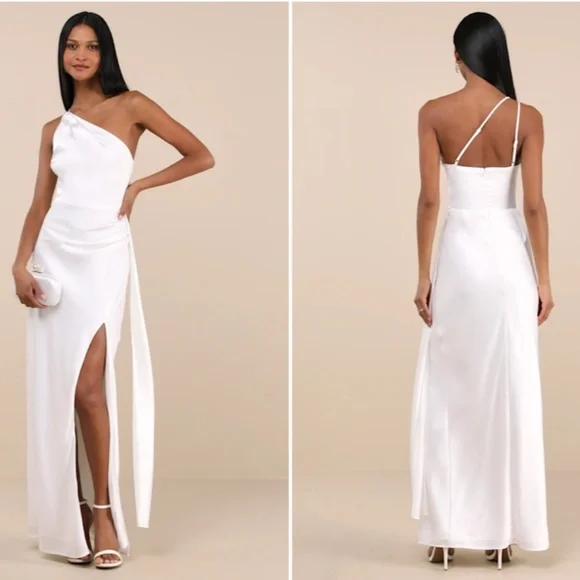 LULUS Bridal Wedding Shower Reception Bachelorette Sexy Flowy Romantic Satin Max